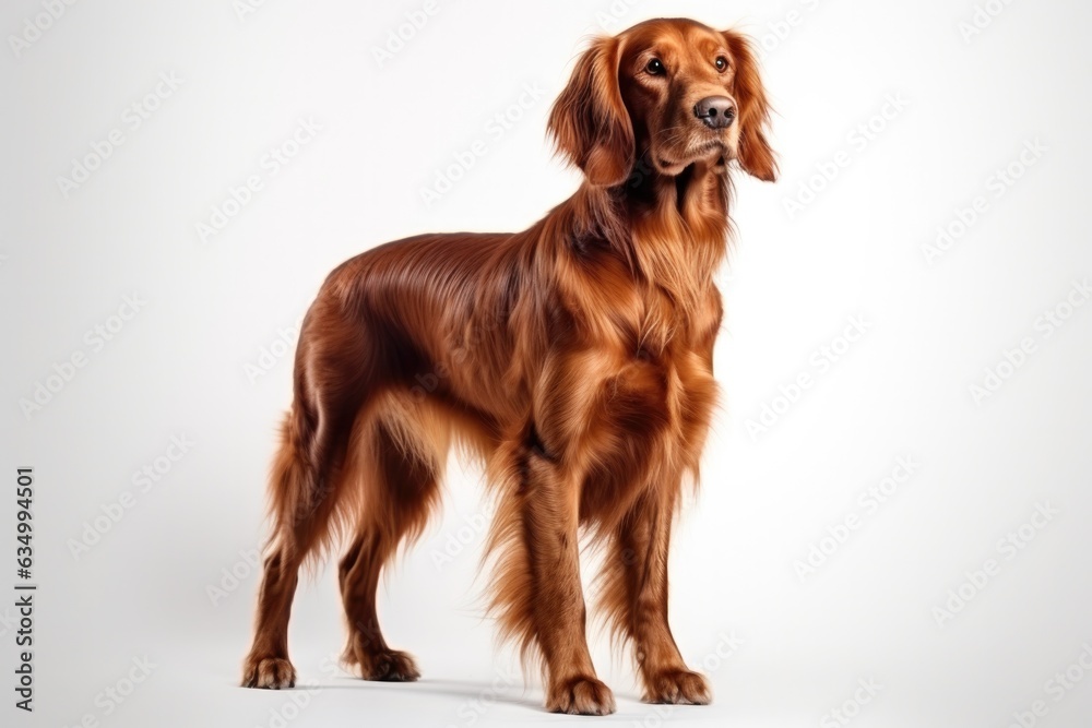 Irish Setter Dog Stands On A White Background