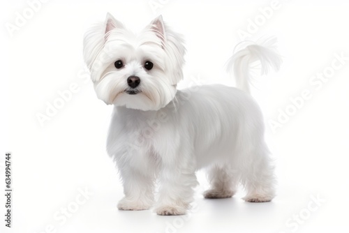 Maltese Dog Stands On A White Background