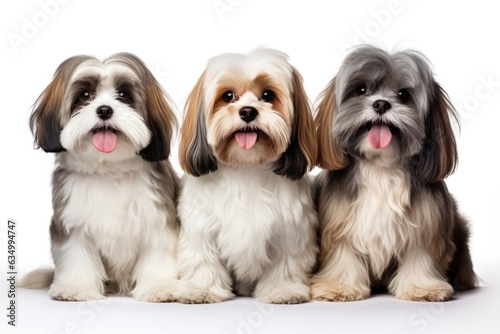 Lhasa Apso Family Foursome Dogs Sitting On A White Background photo