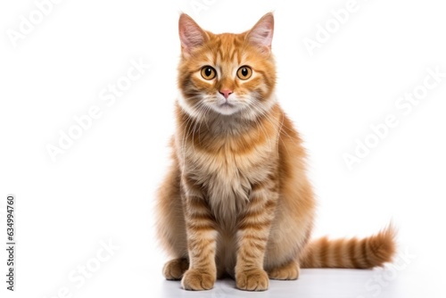 Manx Cat Stands On A White Background