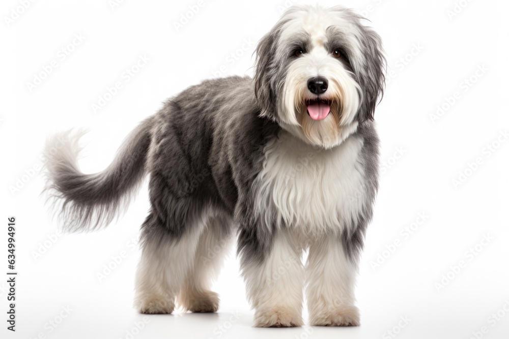 Old English Sheepdog Dog Upright On A White Background