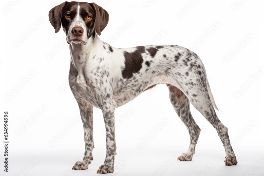Pointer Dog Stands On A White Background