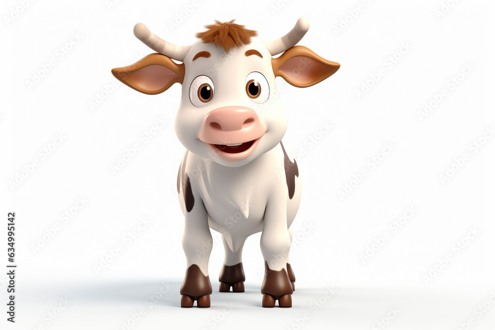 3d cute cartoon cow character.