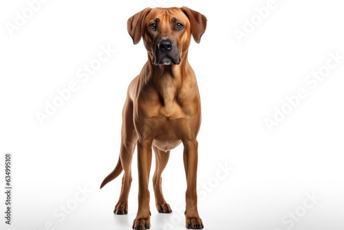 Rhodesian Ridgeback Dog Stands On A White Background