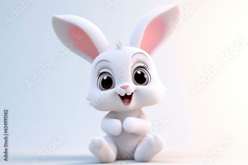 3d cute white easter bunny.