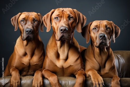 Three Dogs Are Sitting On A Leather Couch