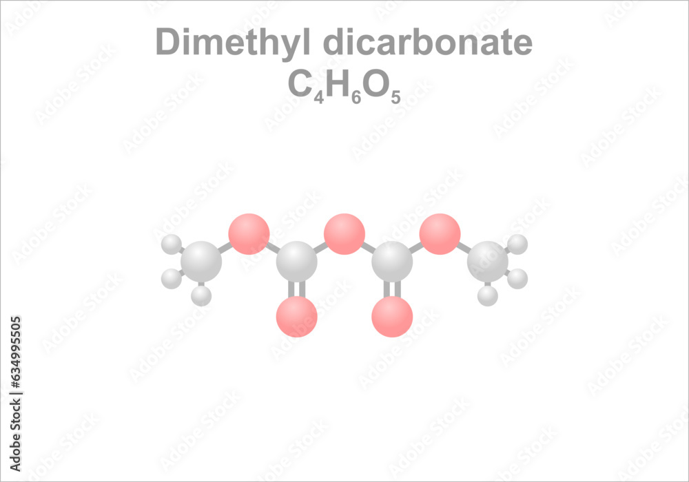 Dimethyl dicarbonate. Simplified scheme of the molecule. Stabilize beverages to prevent microbial spoilage.