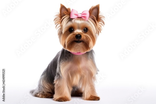 Yorkshire Terrier Dog Sitting On A White Background