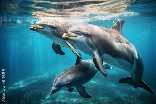 dolphins swim in the ocean © aryani
