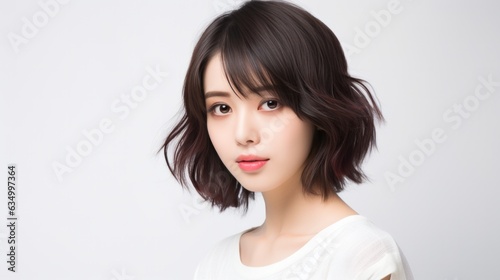 Foto Asian women hair model, bob cut hair style on white background.