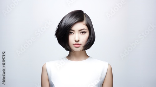 Asian women hair model, bob cut hair style on white background. © Pro Hi-Res