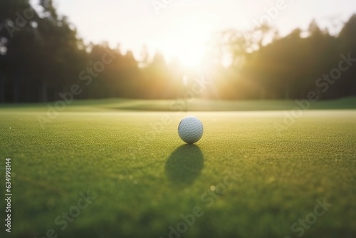 Light shining on golf club and ball on grass. Generative AI