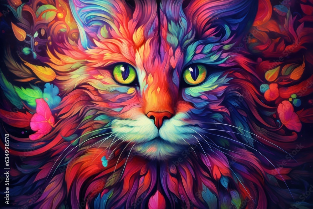 Portrait of a persian cat created with bright paint splatters