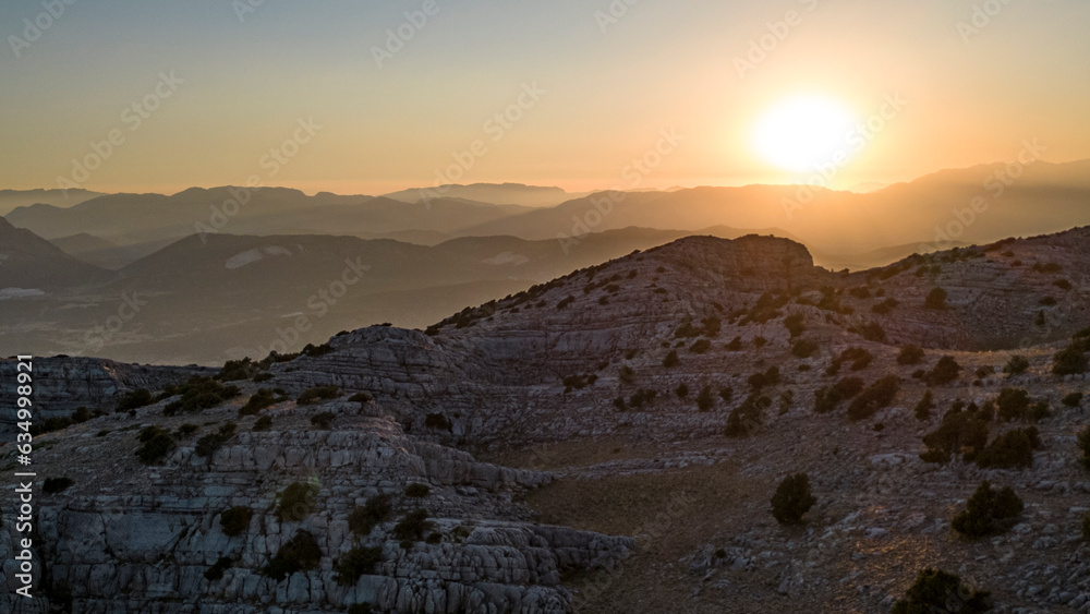 sunsets and mountain ranges landscapes on mystical mountain peaks