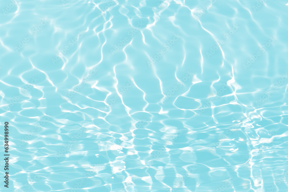 Obraz premium Blue water with ripples on the surface. Defocus blurred transparent blue colored clear calm water surface texture with splashes and bubbles. Water waves with shining pattern texture background.