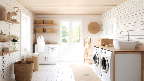 Laundry room interior design. Generative ai concept.