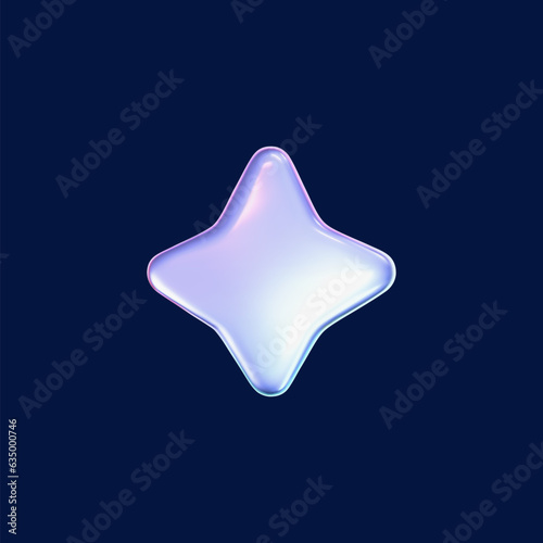 3d holographic star in y2k futuristic style isolated on dark background. Render 3d cyber chrome galaxy emoji with falling and flying stars, blings and sparks. 3d vector y2k illustration
