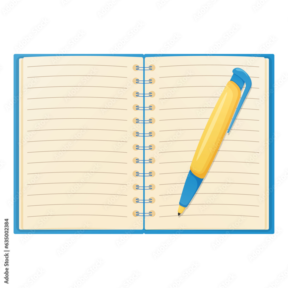 Open notebook with pen, school, office equipment Open notebook with pen, school, office equipment