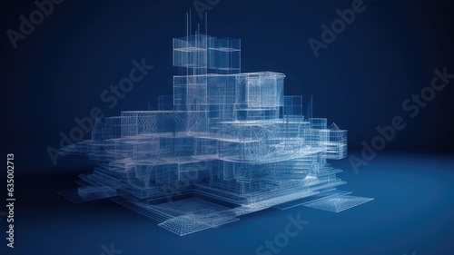 A blueprint morphing into a 3D structure, illustrating the transition from an idea in the mind to a tangible concept