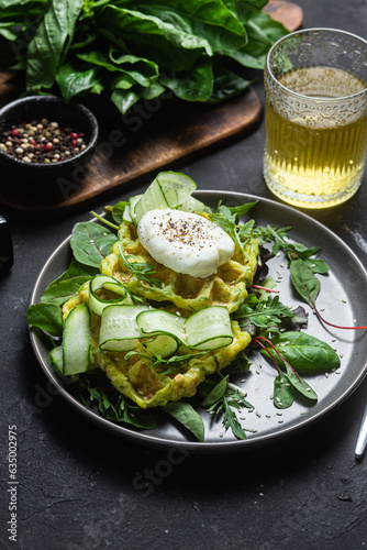 Zucchini waffles with poached egg