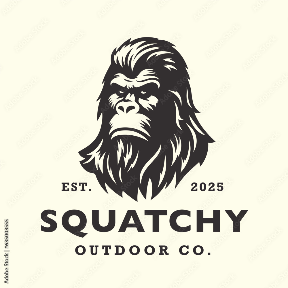 Vetor de Squatchy bigfoot logo design. Sasquatch face brand icon. Yeti ...