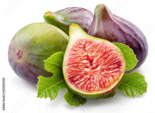 Fig fruits and slice of fig isolated on white background.