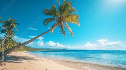 Beautiful seascape tropical beach with yellow sand and Generative Ai