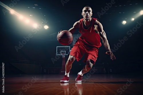Basketball Match, Basketball Player with Ball Before Throw, Generative AI Illustration © artemstepanov