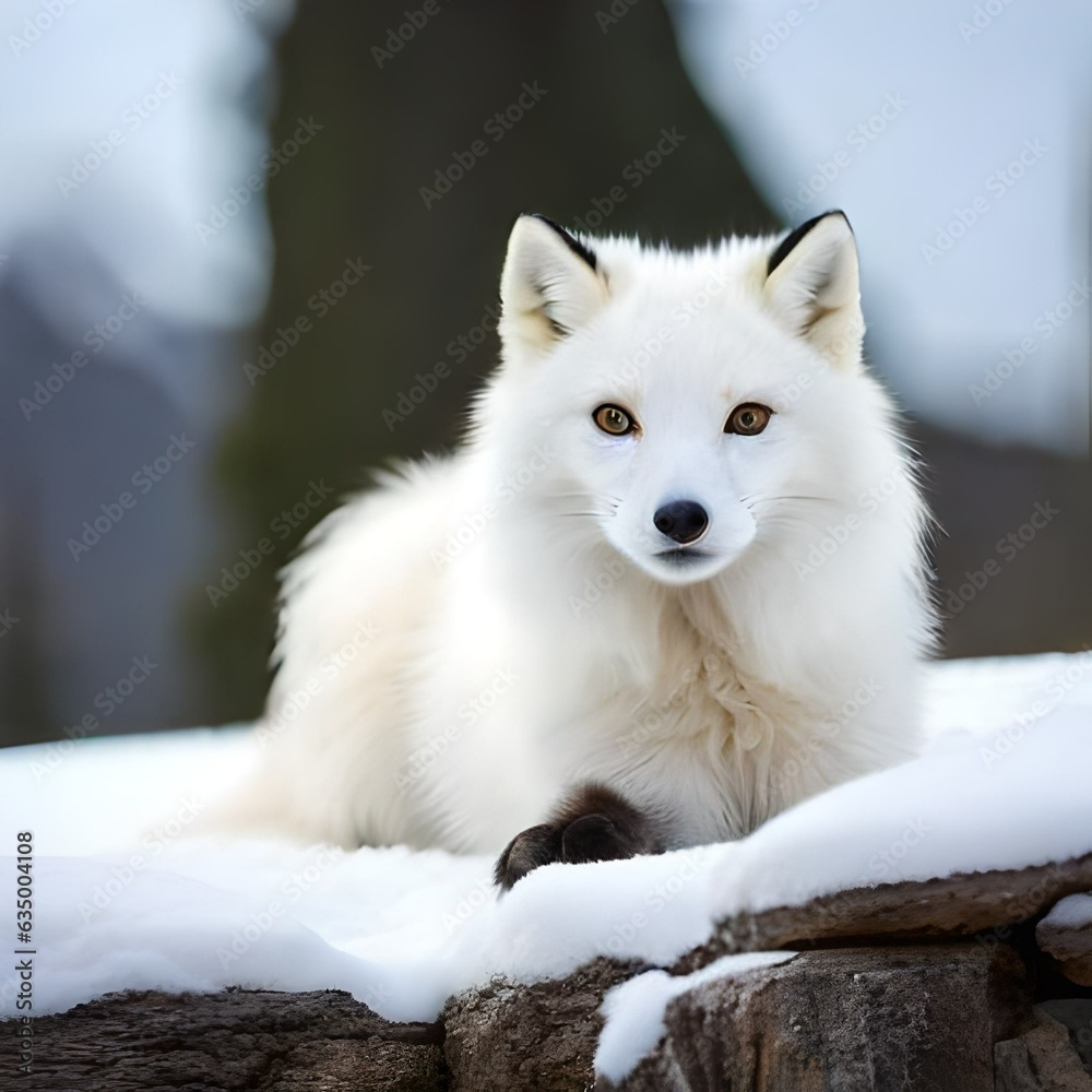 White arctic fox (Vulpes Lagopus) in the snow in the Arctic.AI generated White arctic fox (Vulpes Lagopus) in the snow in the Arctic.AI generated