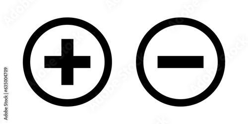 Round plus sign and minus sign icon set. vector illustration
