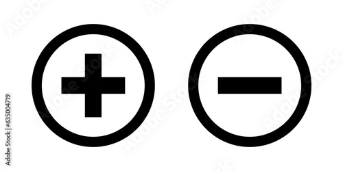 Round plus sign and minus sign icon set. Transparent png photo