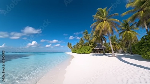 Beautiful tropical beach with white sand palm trees Generative Ai © Abonti