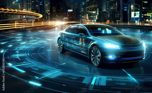Autonomous Car Sensor System Concept for Vehicle Safety. Generative AI. © Curioso.Photography