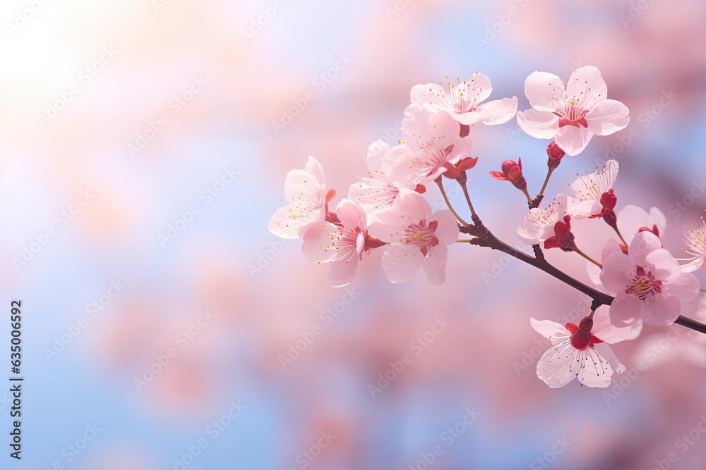 Cherry blossom in spring time. Pink sakura flowers. Beautiful cherry blossom background with soft focus and bokeh, AI Generated