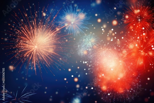 Colorful firework with bokeh on dark blue sky background  Beautiful firework display for celebration with blur bokeh light  AI Generated