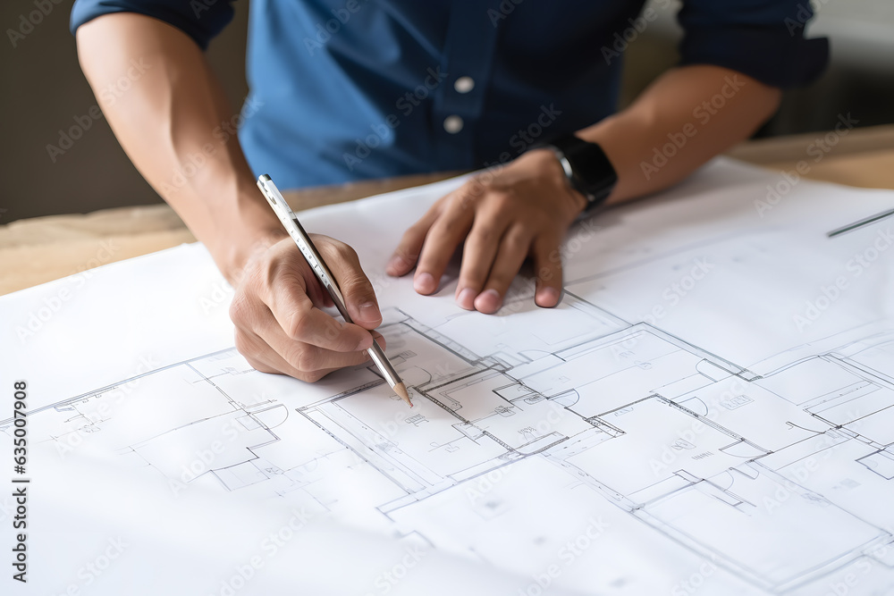 An architect analyzing site plans and conducting feasibility studies ...