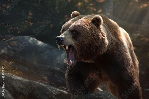 Angry grizzly roaring. Generate Ai photo