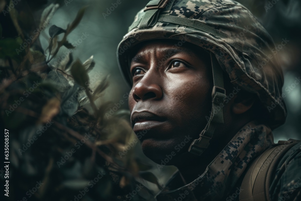 Fototapeta premium Black soldier. Generate Ai