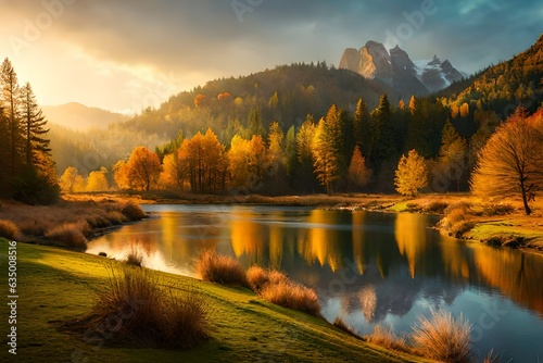 autumn landscape with lake in mountains   autumn in the mountains   autumn lake