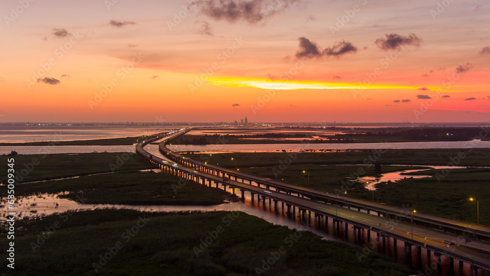 Beautiful sky at sunset over Mobile Bay, Alabama