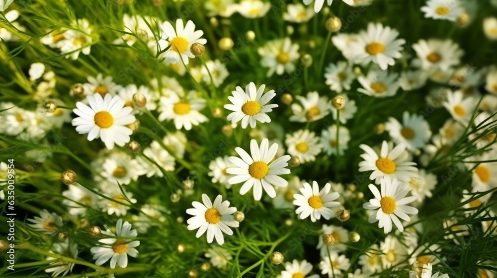Fototapeta premium Field of daisies top view Texture natural background Generative Ai