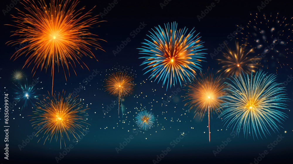 Radiant Gold and Blue Fireworks
