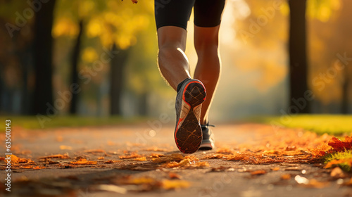 Autumn Ambiance: Male Runner's Legs in Park