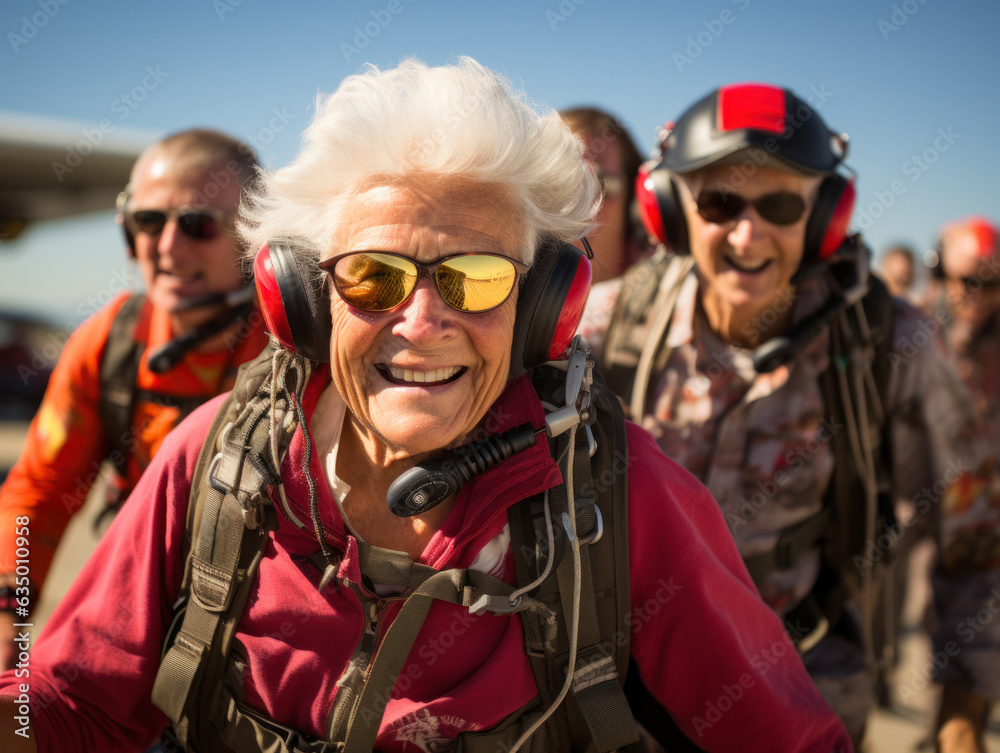 senior people skydiving