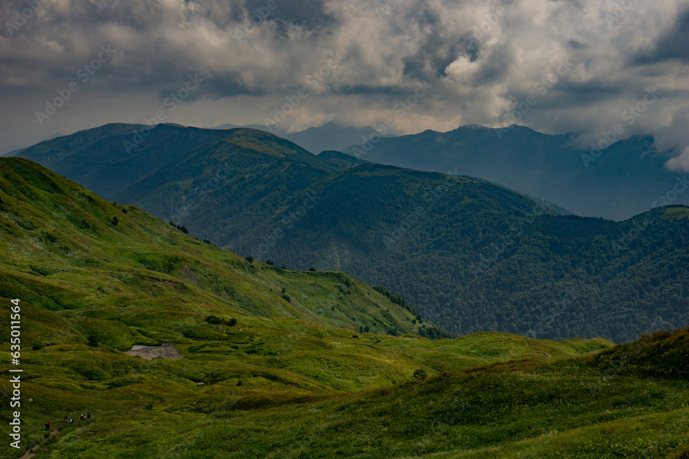 Fototapeta premium mountain, sky, landscape, nature, mountains, alps, clouds, summer, forest, panorama, travel, snow, hill, view, green, valley, cloud, grass, alpine, panoramic, peak, hiking, europe, outdoors, trees