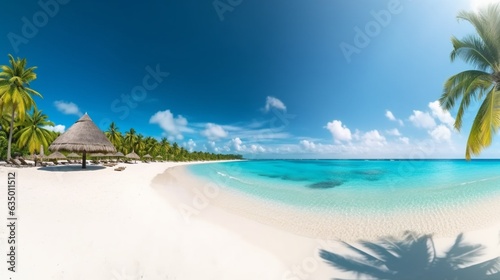 Panorama beautiful beach with white sand turquoise oce Generative Ai