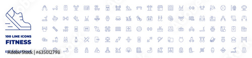 100 icons Fitness collection. Thin line icon. Editable stroke.