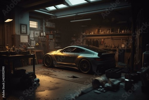 Well-equipped garage with professional tools. Generative AI