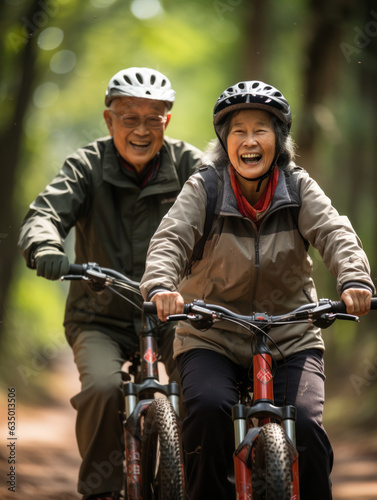 senior couple riding bike