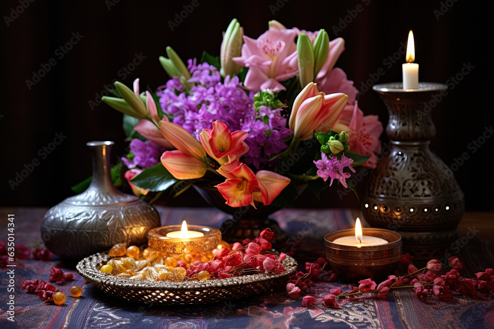 Elegant illustration featuring floral patterns that form the backdrop for Eid greetings Elegant illustration featuring floral patterns that form the backdrop for Eid greetings